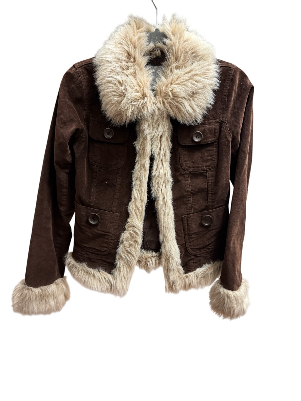 Y2K BB Dakota Dark Brown Faux Fur Trim Jacket Vintage 2000s